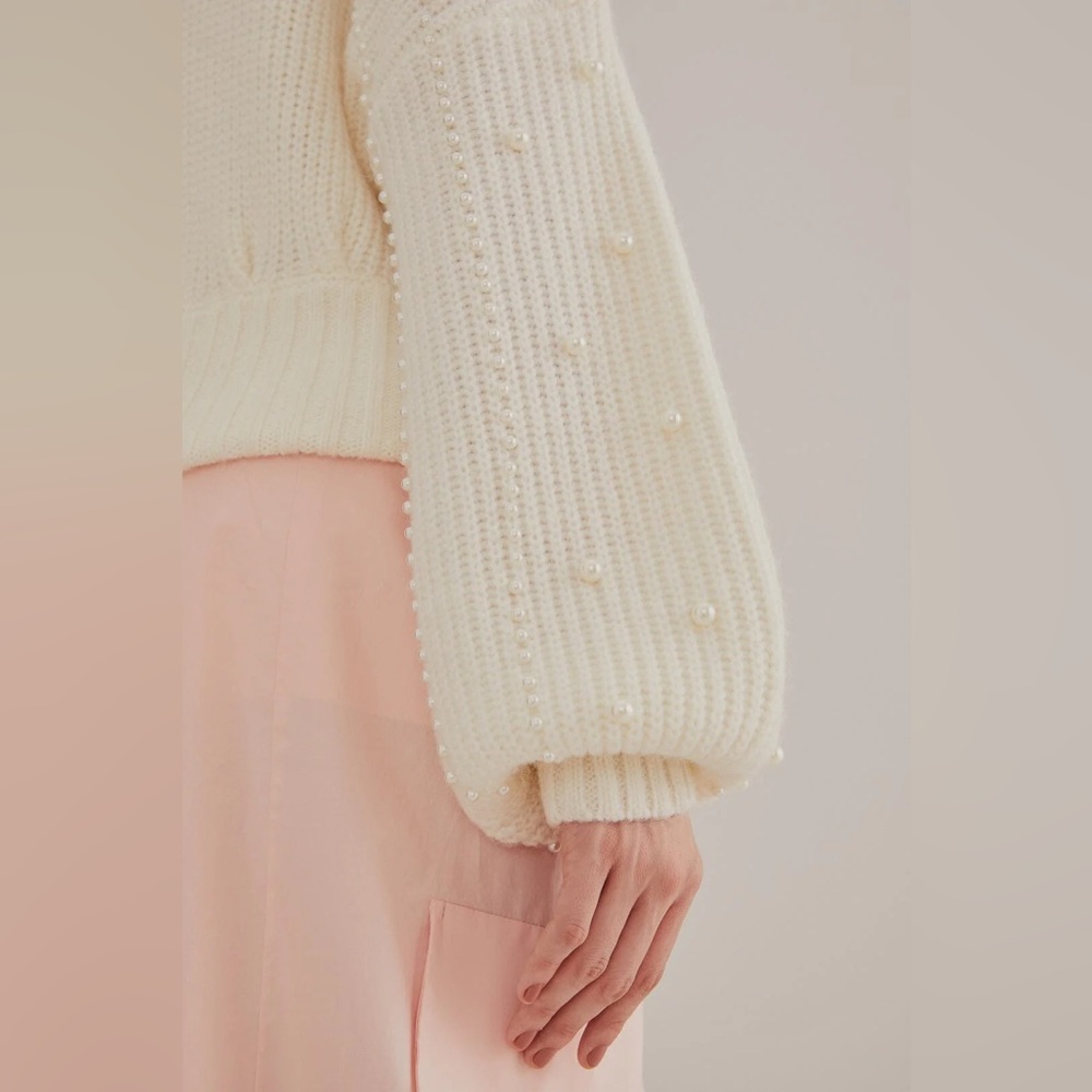 Farm Rio Pearl Embroidered Bubble Sweater Off White Knit NWT Medium - Picture 6 of 16
